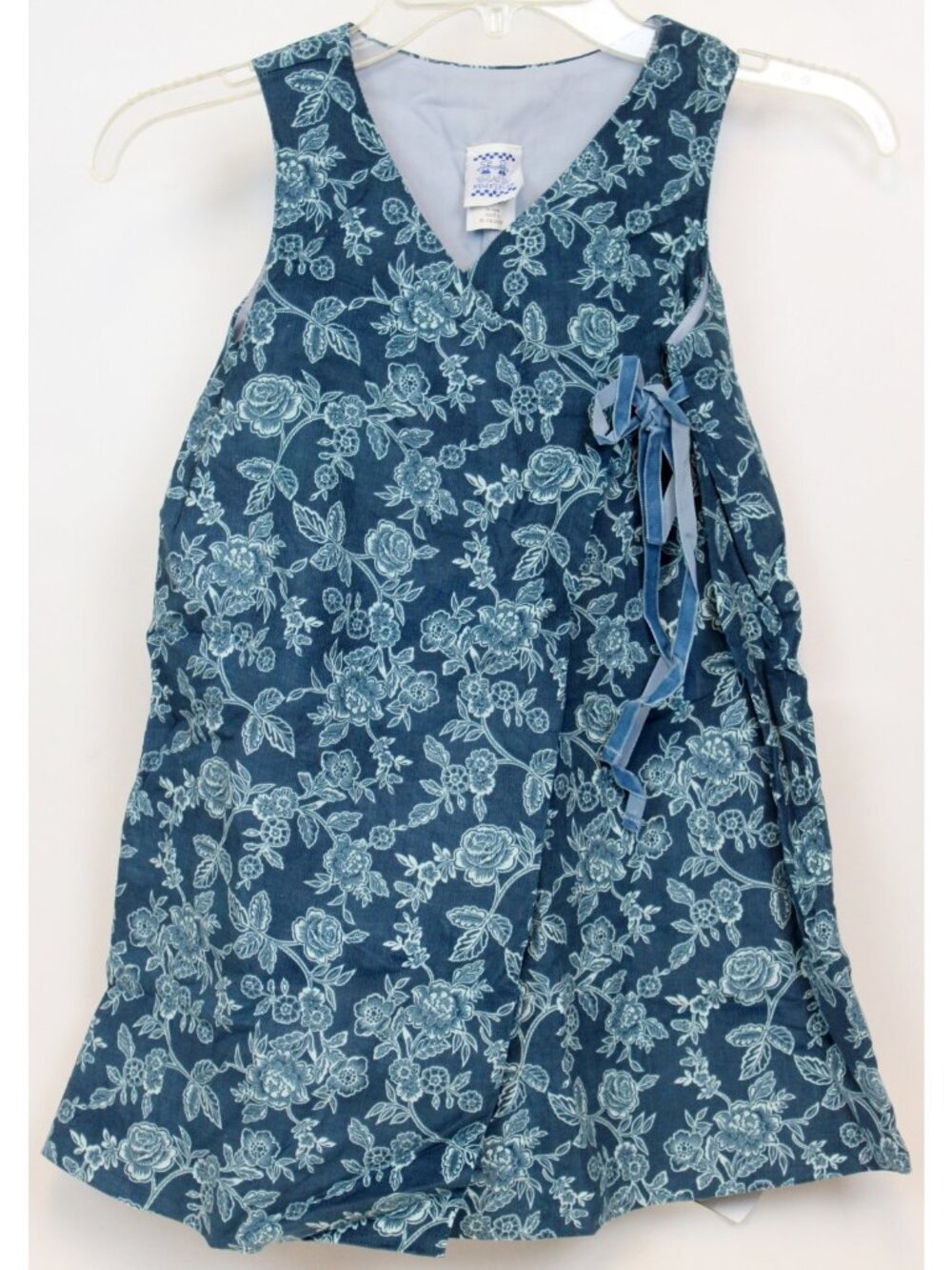 Kelly's Kids Wrap Around Corduroy Dress sz 6 Teal blue Floral Roses Lined Velvet